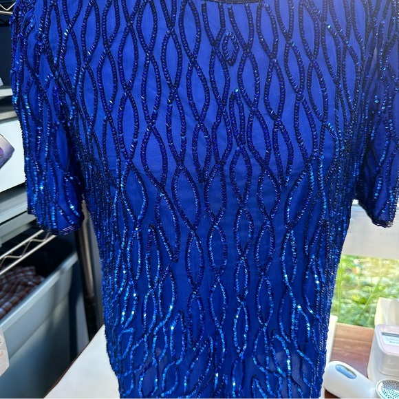 Vintage glittery sparkle newyears party unique sequin blue formal top size large - Picture 14 of 14